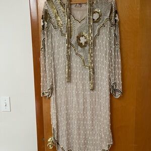 VintageSilk Beaded Dress with Sequin Belt